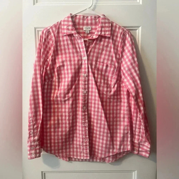 Like New JCrew Pink Gingham Button Up Blouse - Picture 1 of 4